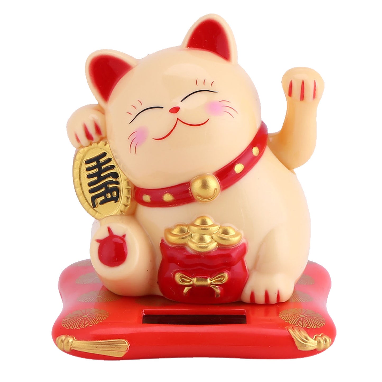 Solar Powered Cute Waving Cat Good Luck Wealth Welcoming Cats Home Display Car Decor(Yellow)