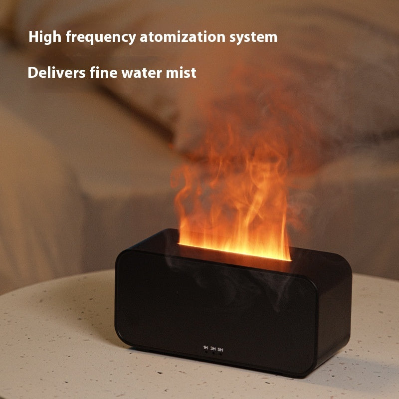 Timing simulation aroma diffuser and USB household flame humidifier. This aromatherapy machine sprays mist and creates a calming atmosphere, combining humidifying and diffusing functions for a soothing experience.