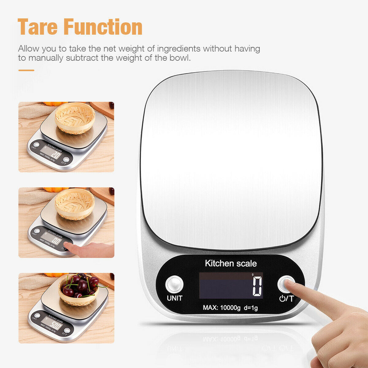 Digital Kitchen Scale, 22lbs/1g Precision, Stainless Steel, Multifunction