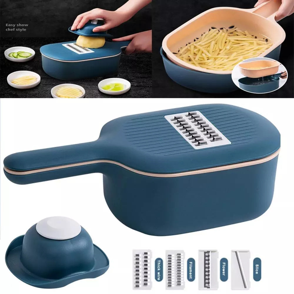 Versatile vegetable cutter and kitchen accessory set, including a fruit and potato peeler, carrot and cheese grater, and vegetable slicer. Ideal for efficient food preparation and enhancing your cooking experience.