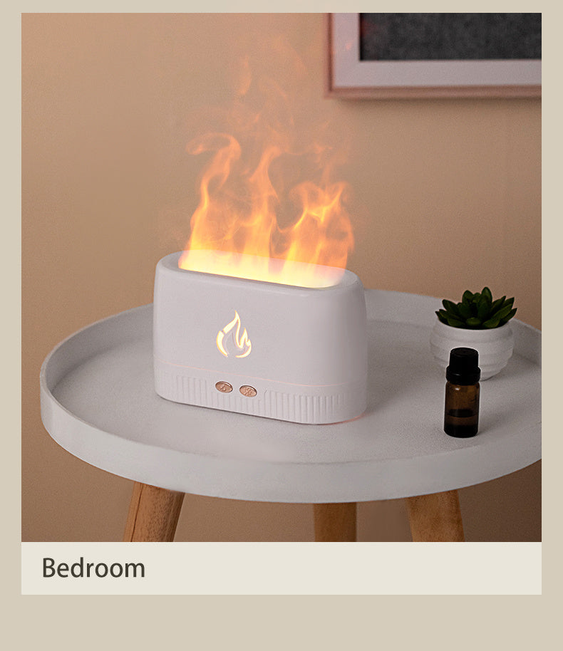 Factory-priced flame humidifier and aroma diffuser machine. Silent operation, perfect for home and bedroom use. Enhances your space with essential oil diffusion and a calming flame effect.