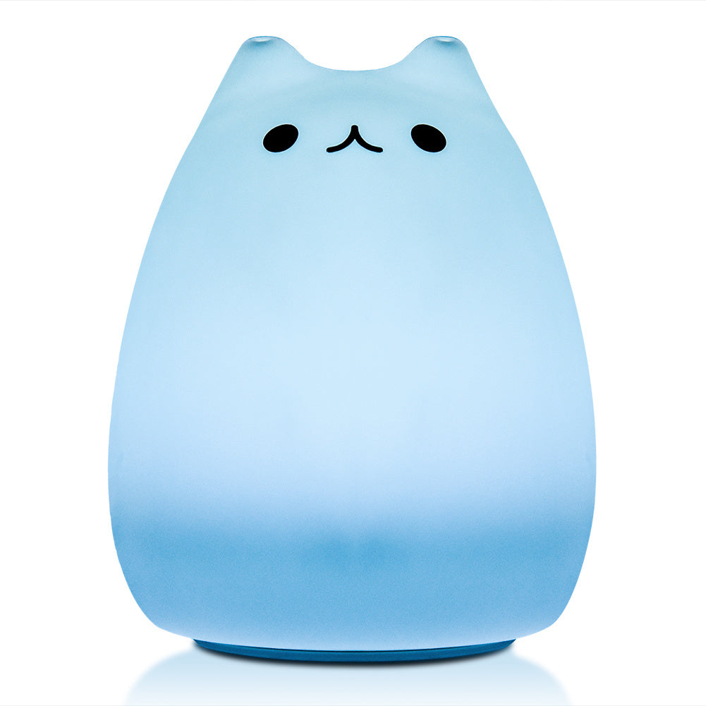 Children Night Light, EECOO Cute Cat Lamp Soft Silicone Sensitive Tap Control Decompression Toy